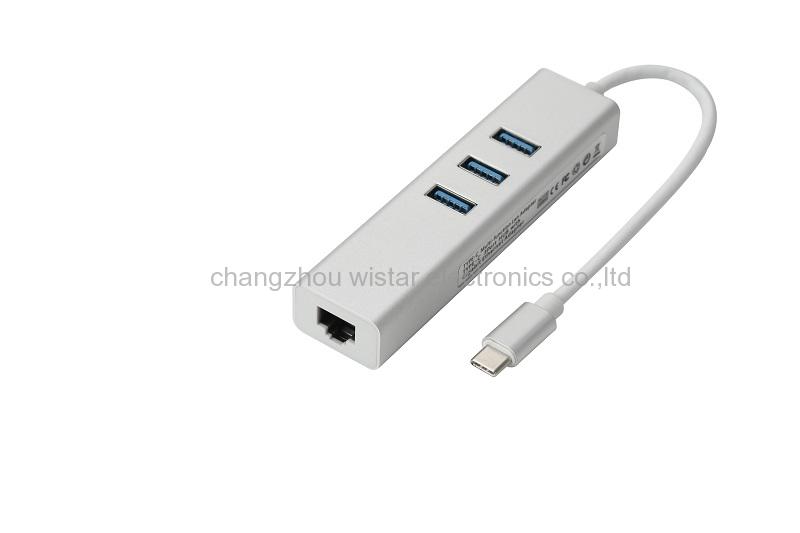 WISTAR YUSBC-NT01 USB Type -c male to network 1000M/s+3*usb3.0 female adaptor